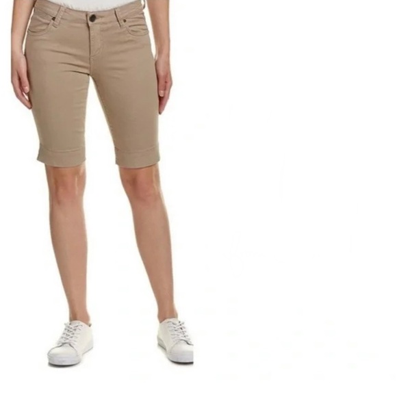 Kut from the Kloth Natalie Bermuda Shorts in Neutral Tan - Picture 1 of 8